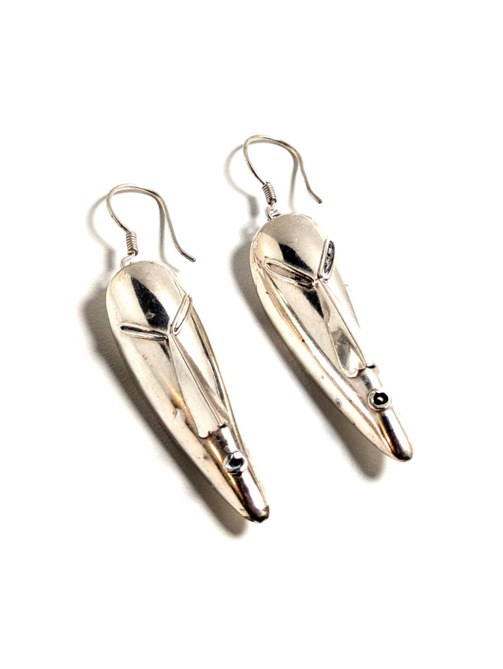 Elegant Sterling Silver 925 Abstract Teardrop Tribal Mask Long Earrings 11.52g